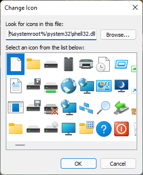 Icons stored in the shell32.dll file