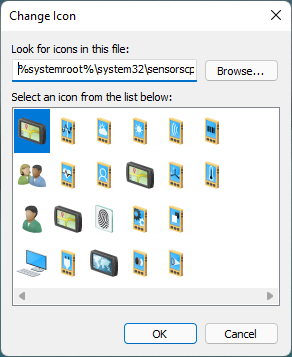 Icons stored in the sensorscpl.dll file