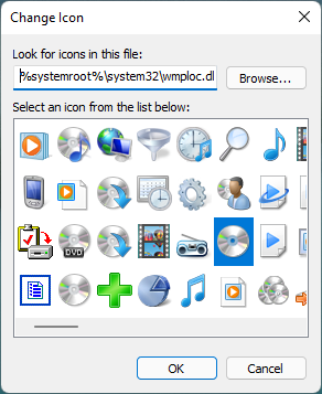 Icons stored in the wmploc.dll file