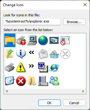 Icons stored in the explorer.exe file