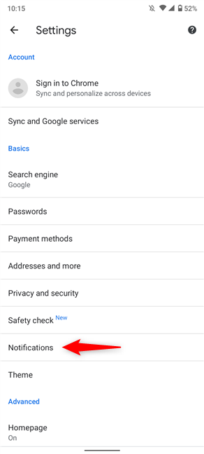 Tap on Notifications to see more related settings
