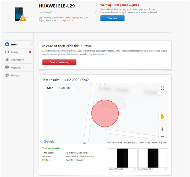 Anti-Theft features and options in the ESET online account