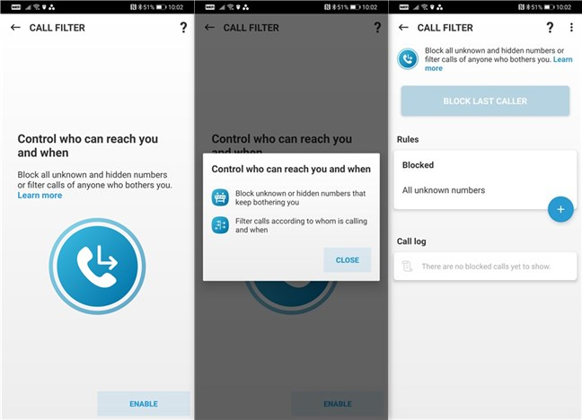 The Call Filter tool from ESET Mobile Security