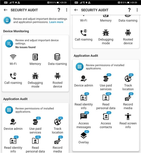 Security Audit offered by ESET Mobile Security