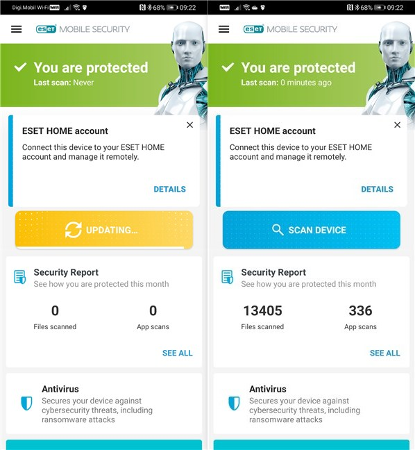 Resgatar código, ESET Mobile Security