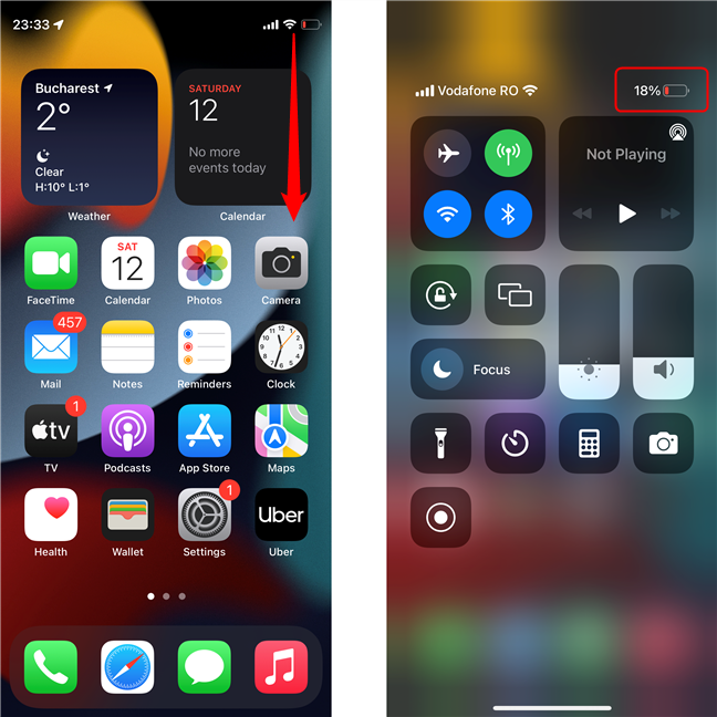 Check the battery percentage in the Control Center on iPhone 12