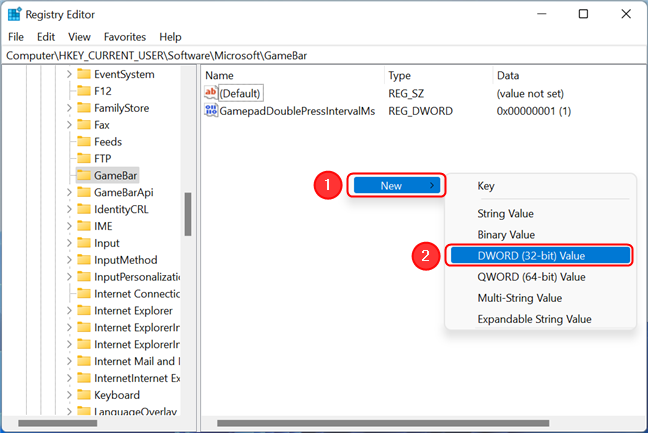 Create a new registry entry in Windows