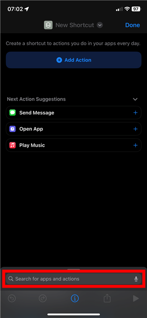 Search for apps and actions