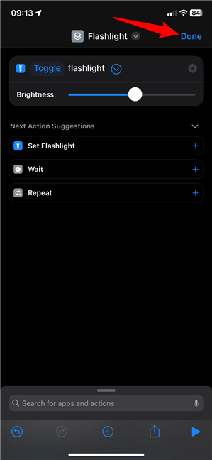 Tap Done to finish adding the Shortcuts entry