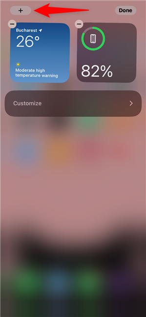 Tap + to start creating a new widget