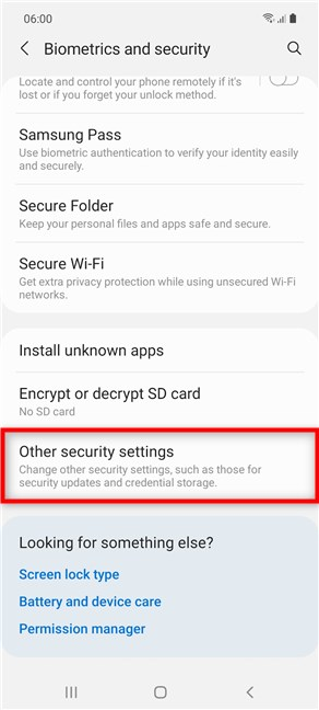 Access Other security settings