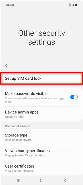 Access Set up SIM card lock