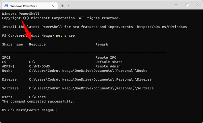 The net share command tells you the path of each shared folder