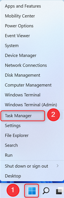 Press Win + X and then select Task Manager