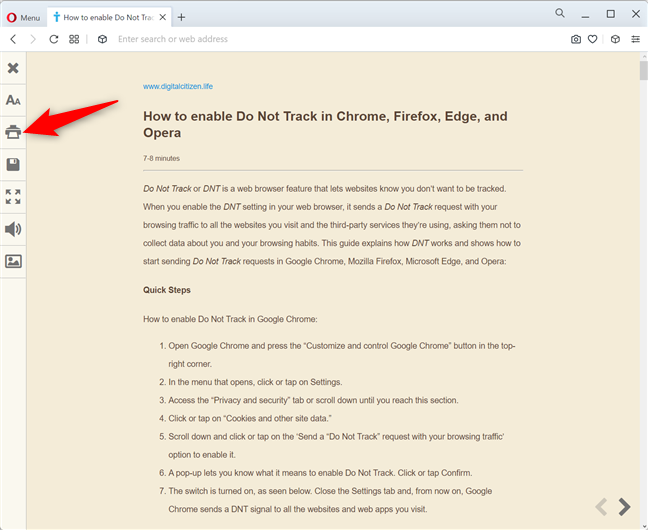 How to print an article without ads in Opera