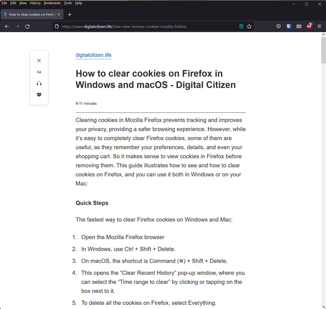 Your page loads in Firefox's reader view