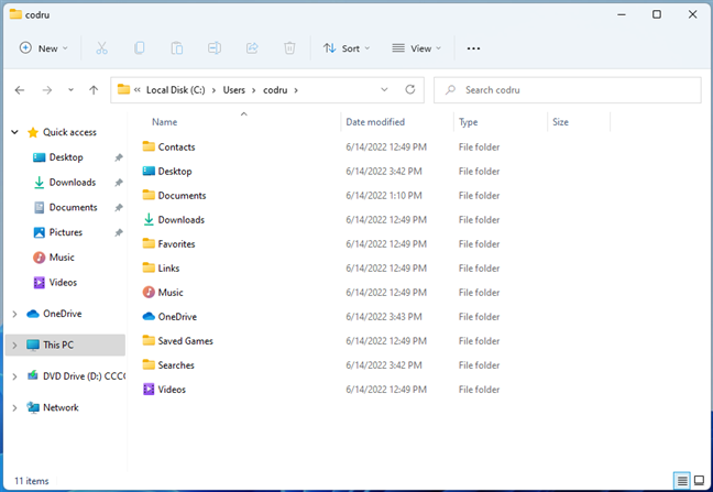 A user folder from Windows 11