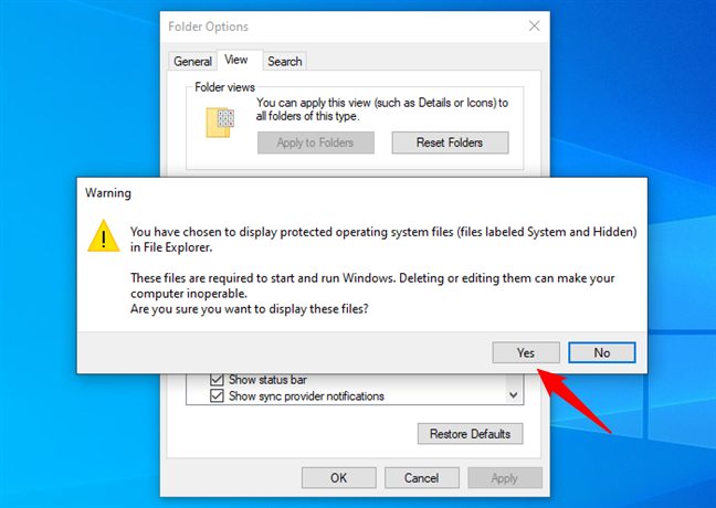 Windows 10 warning about hidden protected system files