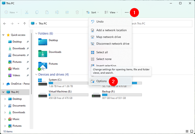 How to access the Folder Options in Windows 11's File Explorer