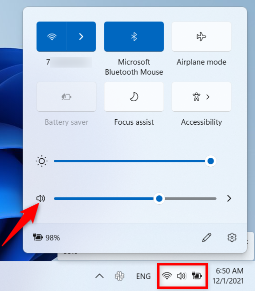 Open Quick Settings to access the volume control in Windows 11