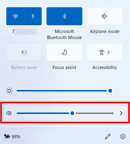 Use the slider for the Windows 11 volume control