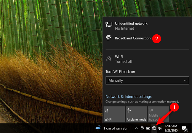 The PPPoE Connection is shown in the networks list from the taskbar