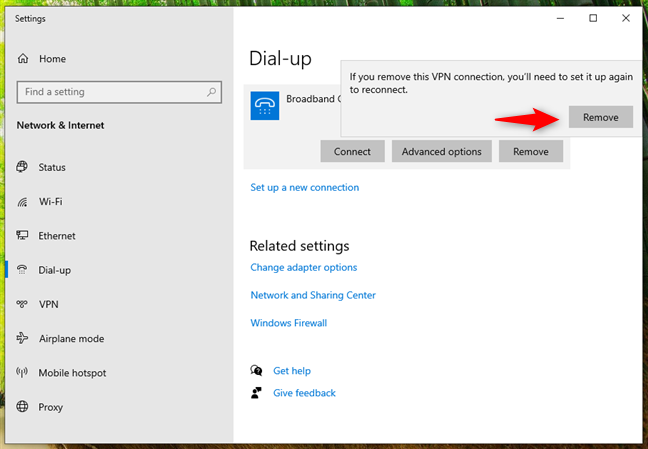 Confirm the removal of the PPPoE connection