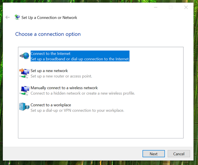 The Connect to the Internet option