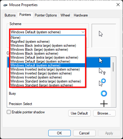 Open the drop-down menu by pressing the arrow