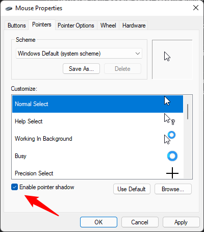 Enable a shadow under your cursor