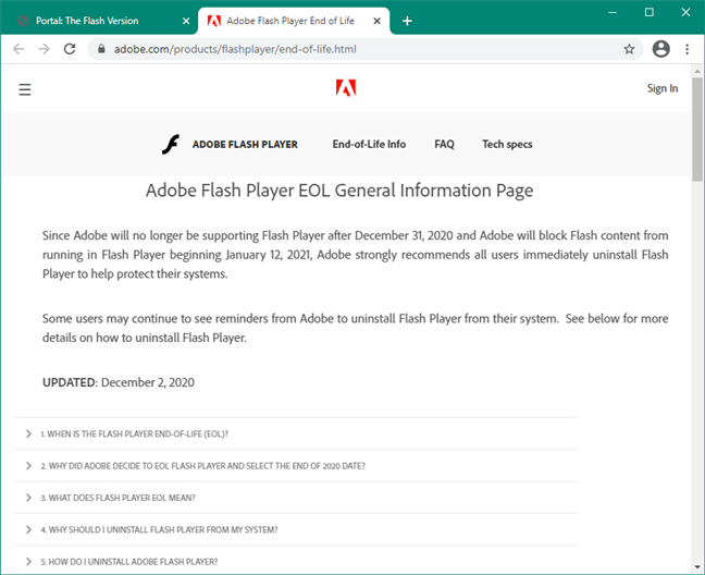 Adobe Flash Player EOL General Information Page