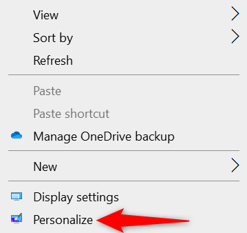 Access Personalize in Windows 10