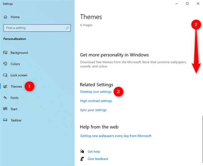 Access Desktop icon settings from the Themes tab in Windows 10
