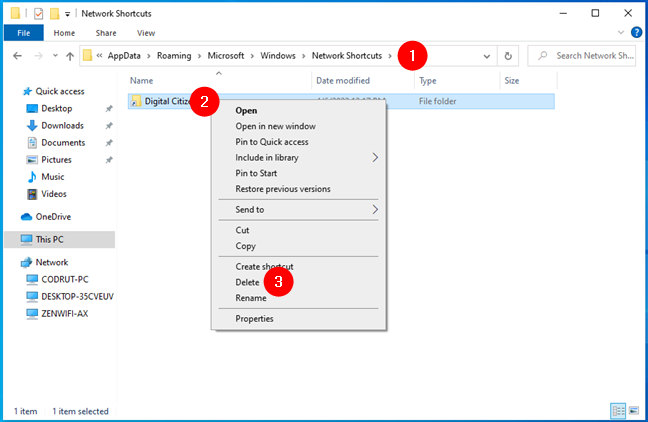 How to unmap a network location by deleting its shortcut from Windows 10