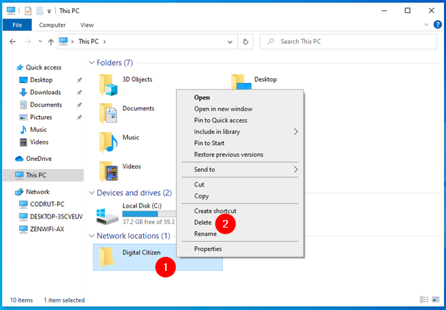 Delete a network location from Windows 10
