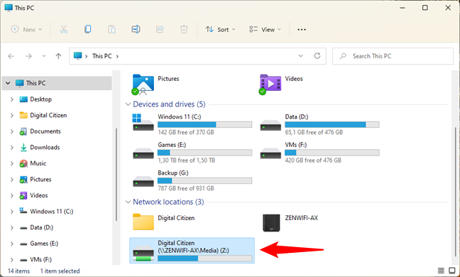 Mapped network drives are listed in Windows 11's File Explorer