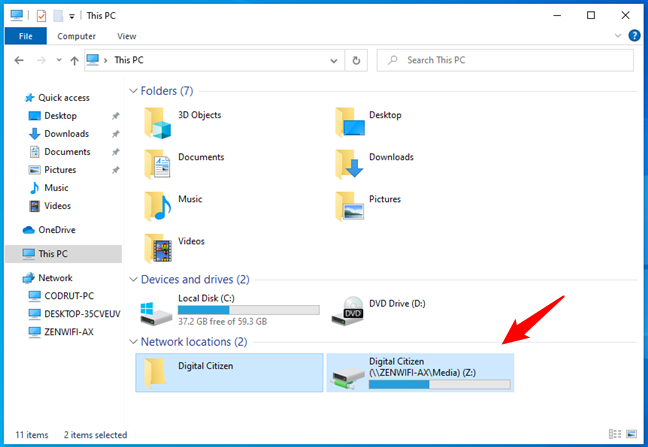 The mapped network drives are shown in File Explorer