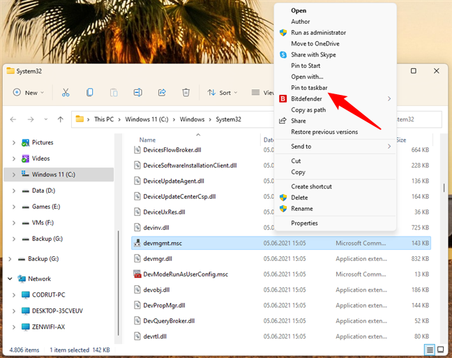 How to pin Device Manager to Windows 11's taskbar