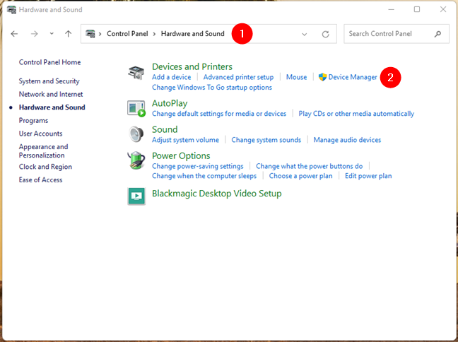 Device Manager shortcut in Control Panel