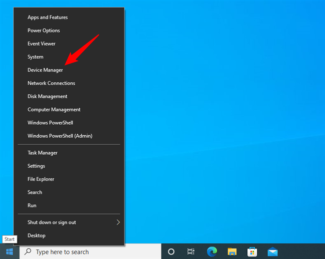 Opening the Device Manager from the WinX menu in Windows 10