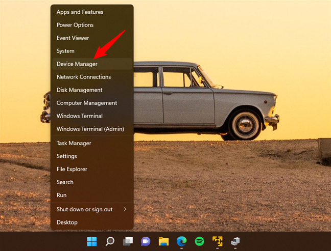 Opening the Device Manager from the WinX menu in Windows 11