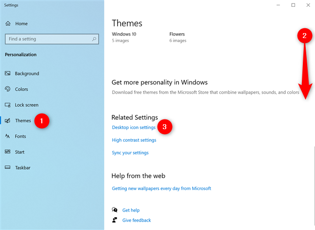 Access Desktop icon settings from the Themes tab in Windows 10