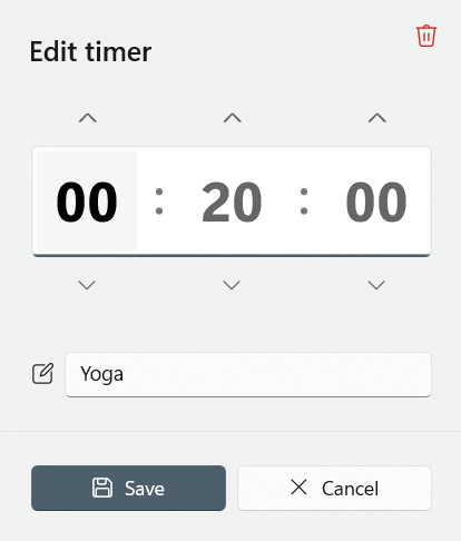 The Edit timer window