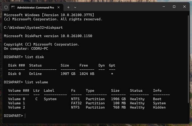 Using DISKPART to work with drives in CMD