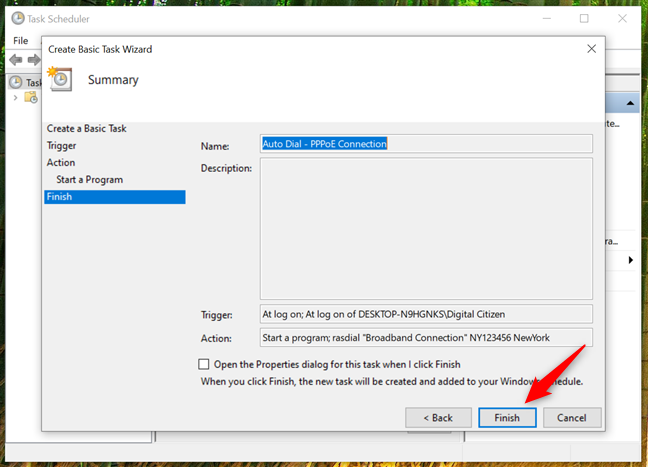 Finishing the configuration of the PPPoE auto-connect task