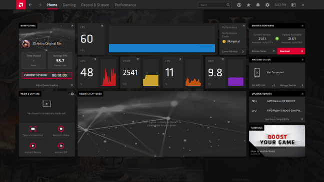 The Radeon Software dashboard