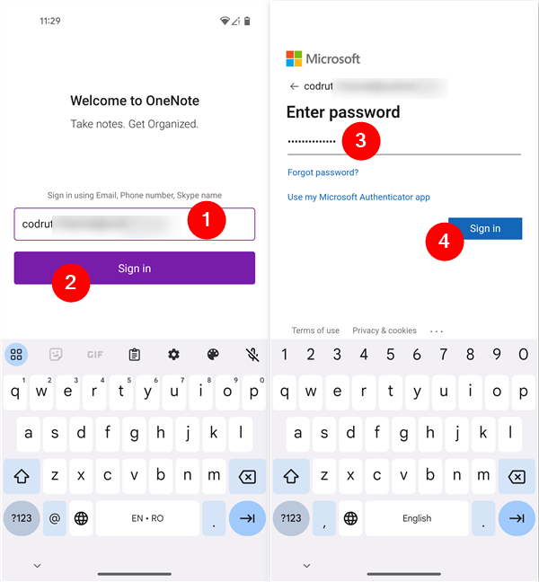 Connecting to OneNote on Android with a Microsoft account