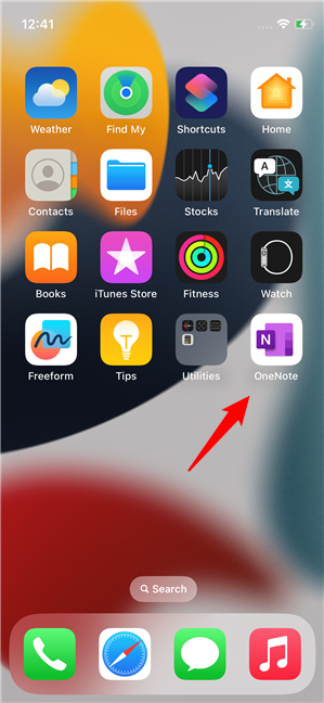 OneNote can be found on the Home screen of your iPhone