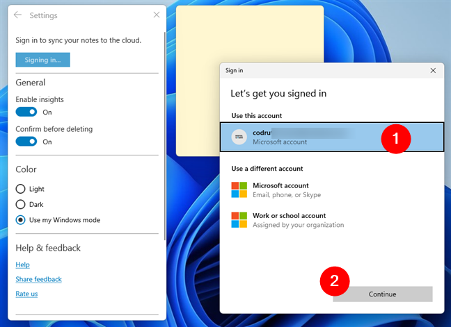 Sign in to sync your Sticky Notes to the cloud