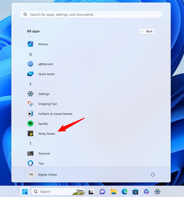 Launch Microsoft Sticky Notes in Windows 11